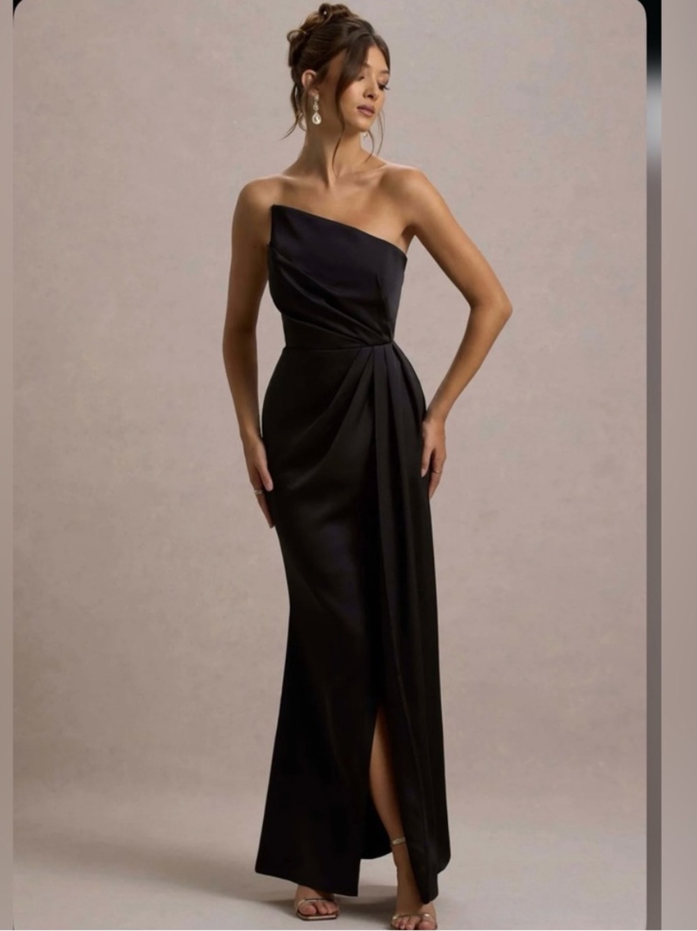 NWT! Club L London Women’s US 8 Cairo Black Satin Strapless Maxi Dress Formal